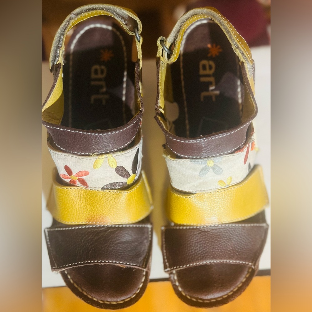 “The Art Company” Brown and Yellow Heels with Unique Design